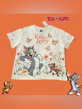 JCPenney Cream Tom and Jerry Graphic Tank Top